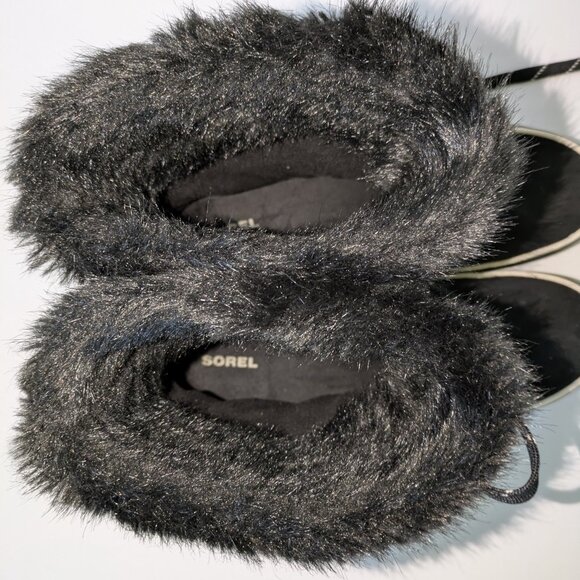 Sorel Tivoli III Waterproof Suede Textile Faux Fur Cuff Black Boot Size 10 - Picture 8 of 16